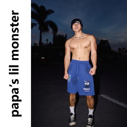 PAPASLILMONSTER 【急速赛道】美式复古做旧设计休闲运动短裤男