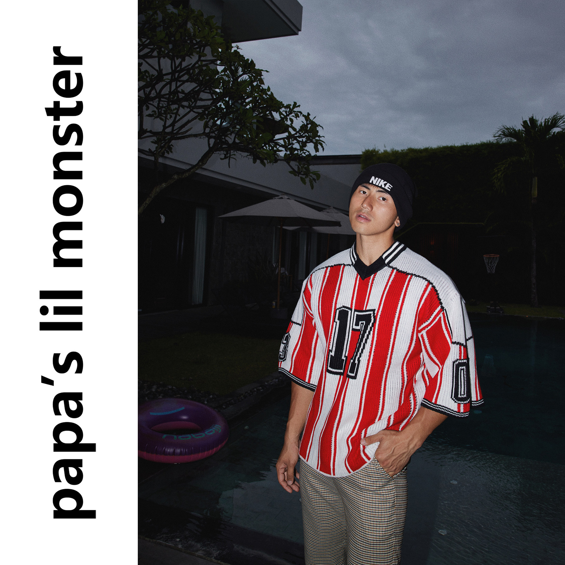 PAPASLILMONSTER 美式复古数字运动风V领个性条纹针织衫毛衣男女