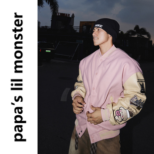 复古刺绣棒球服宽松夹克外套男 美式 PAPASLILMONSTER 街头潮人