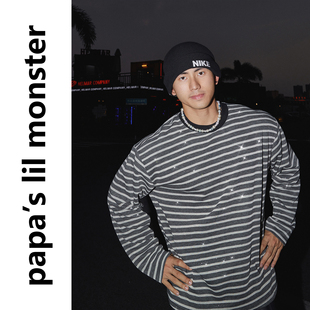猪波自留款 Papaslilmonster低调又炫酷 T恤 条纹长袖 ​闪闪发光
