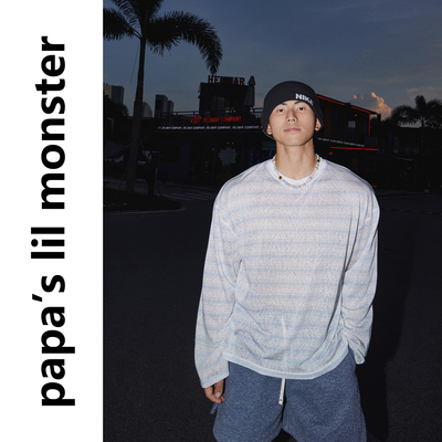 Papaslilmonster【冷调松纹】美式复古条纹休闲宽松情侣长袖T恤