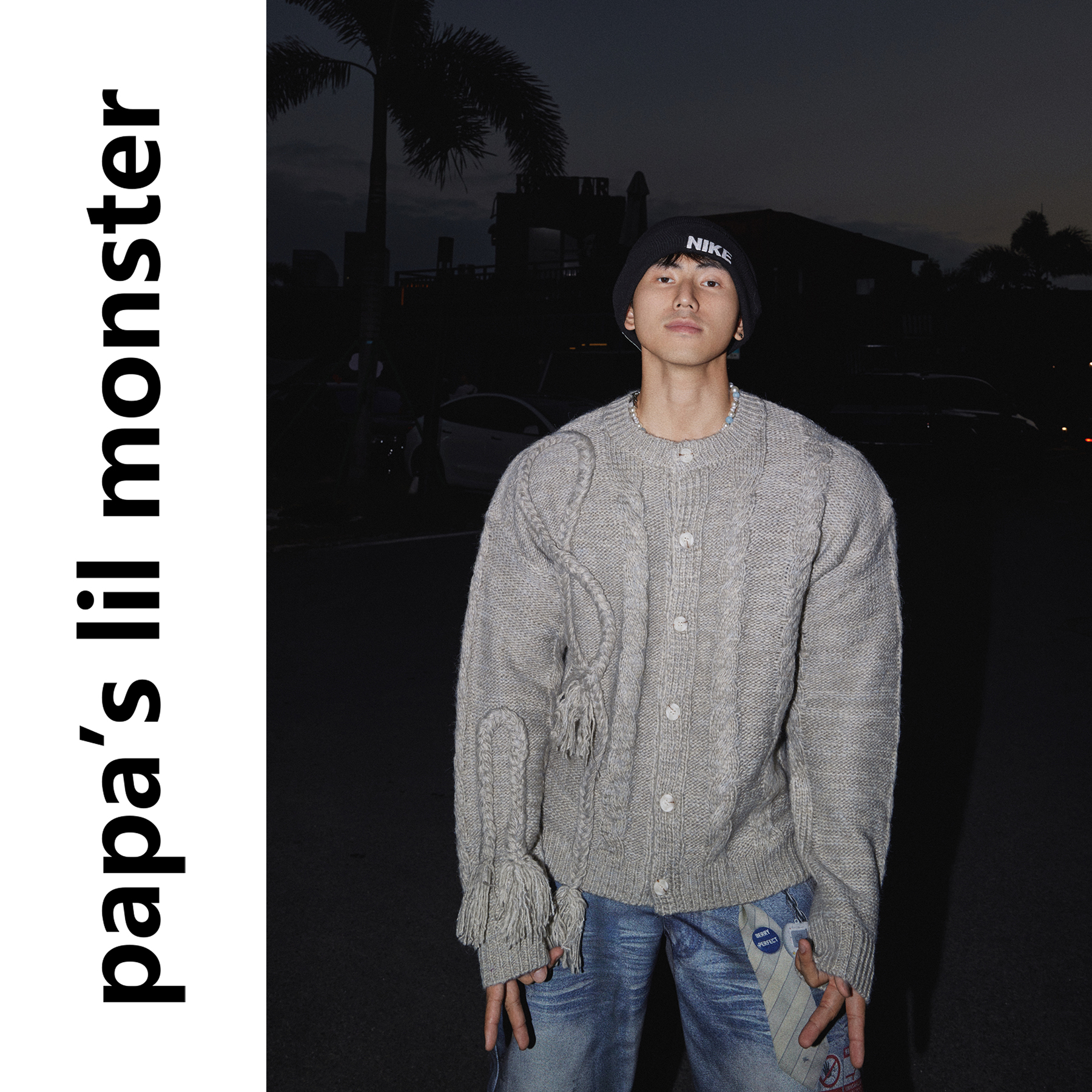 PAPASLILMONSTER【慵懒针织】美式复古麻花纹针织衫毛衣慵懒外套