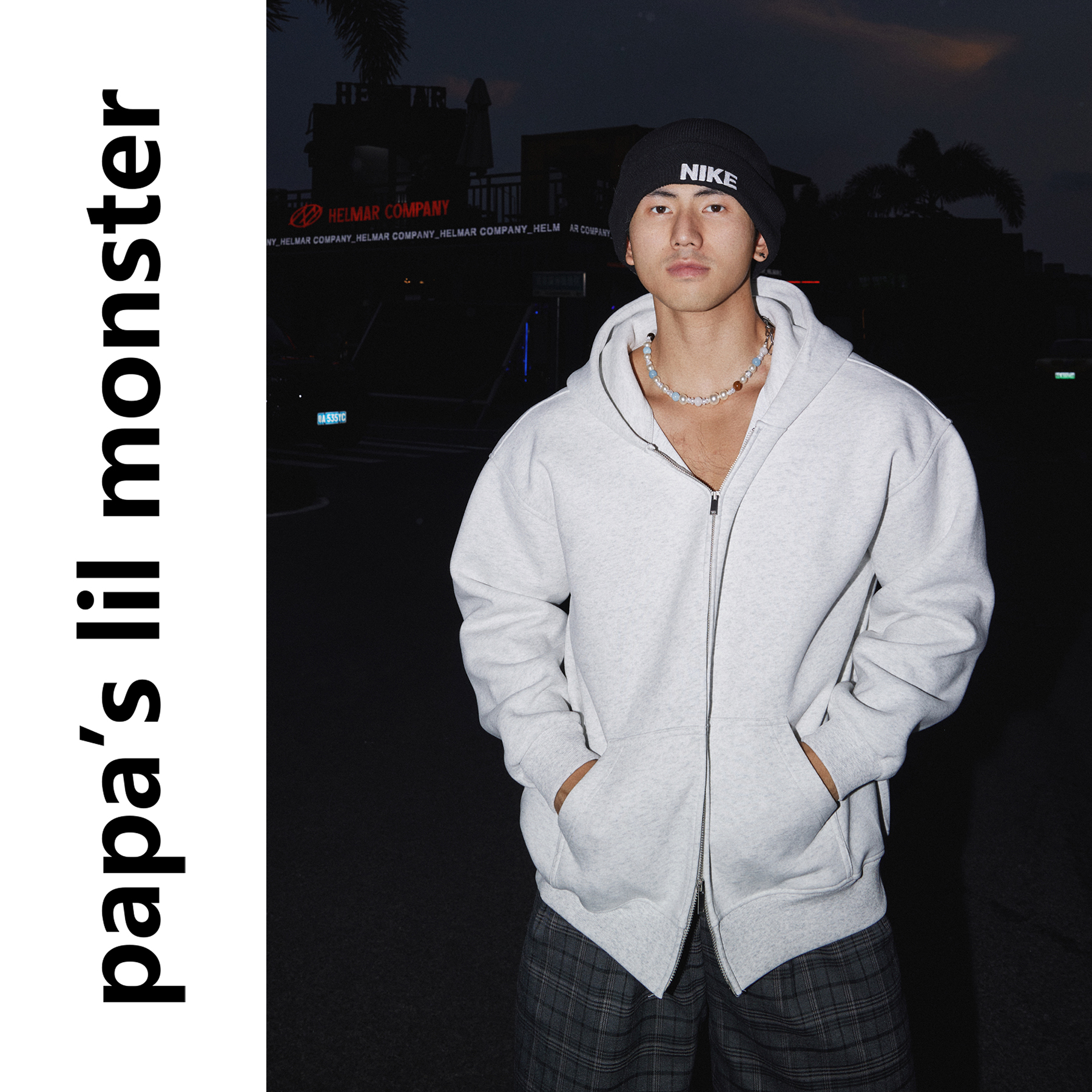 PAPASLILMONSTER【口粮基础款】重磅纯色双拉链开衫连帽卫衣外套