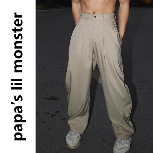 PAPASLILMONSTER美式高级感阔腿褶皱西裤男休闲宽松百搭裤子潮