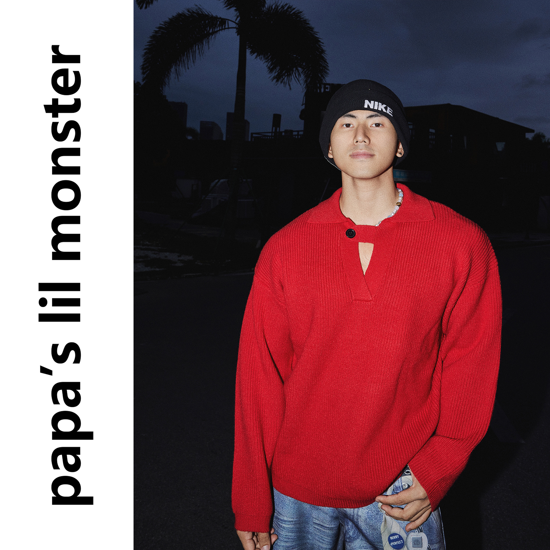 PAPASLILMONSTER【嘻哈滚动】秋冬新款海鸥领设计针织套头毛衣男