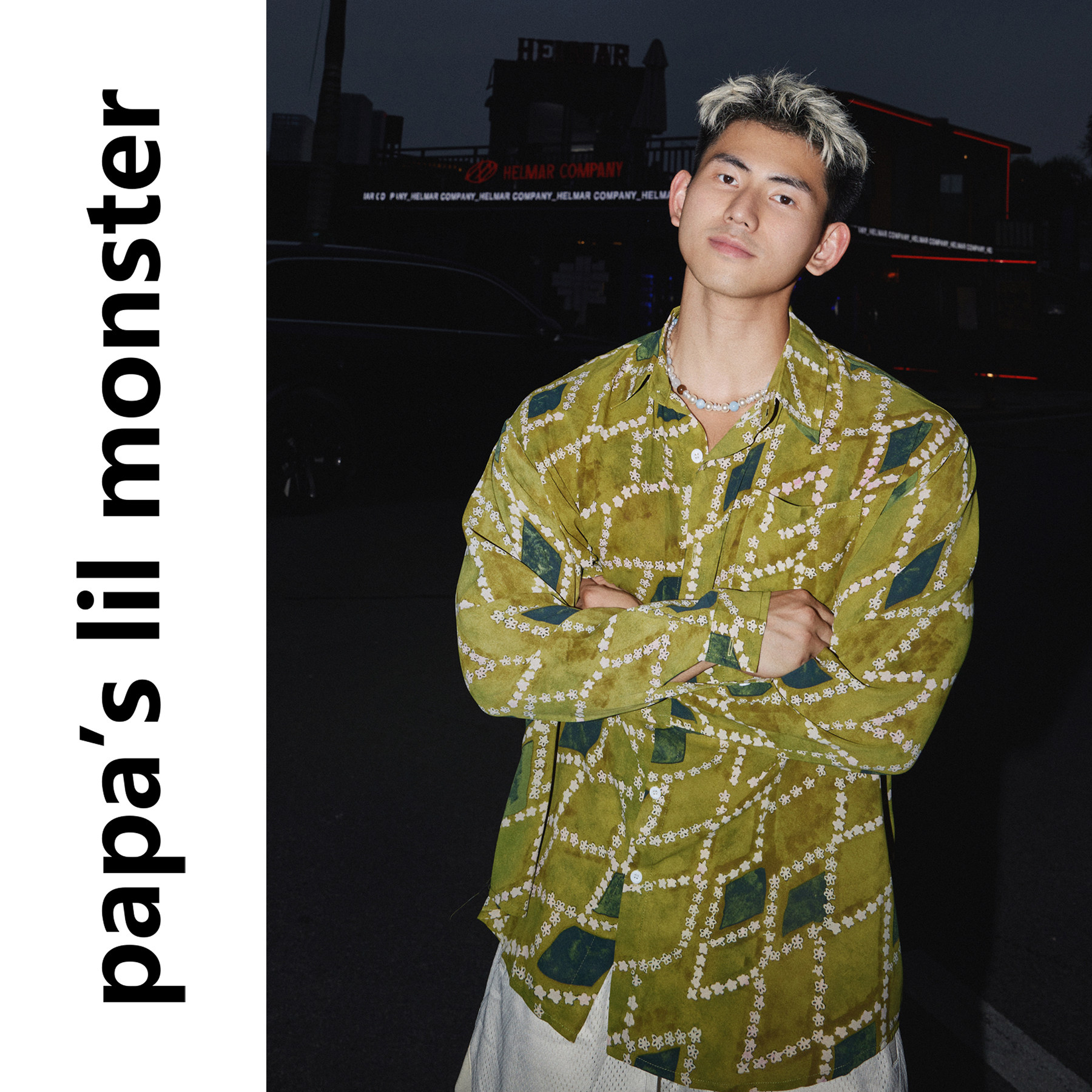 Papaslilmonster 【春意怏然】美式休闲宽松几何印花长袖衬衫男