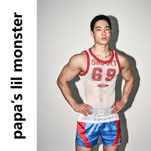 PAPASLILMONSTER 【休斯顿城】美式复古字母印花薄款修身背心男