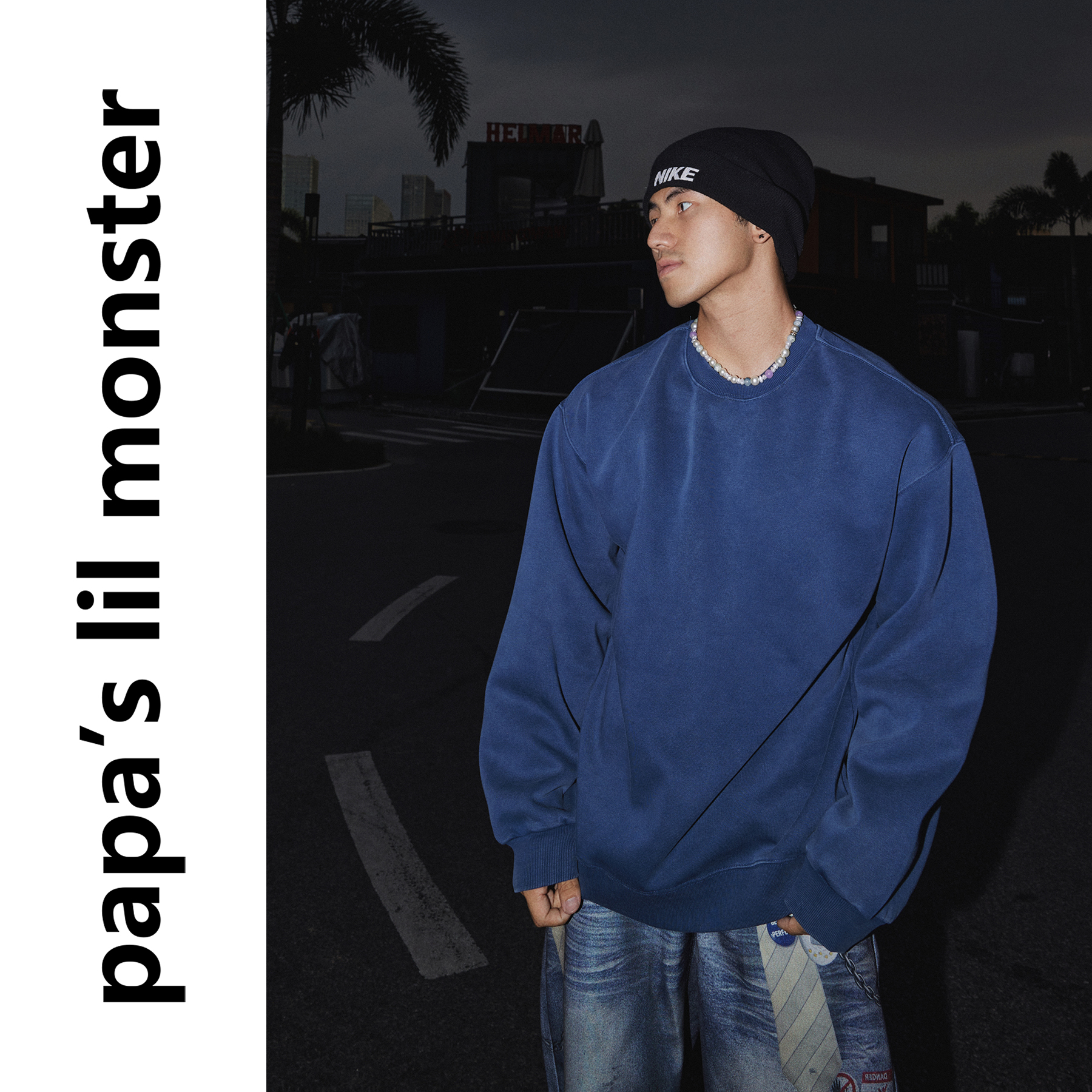 PAPASLILMONSTER【基础款纯色系列】美式圆领百搭宽松打底衫卫衣