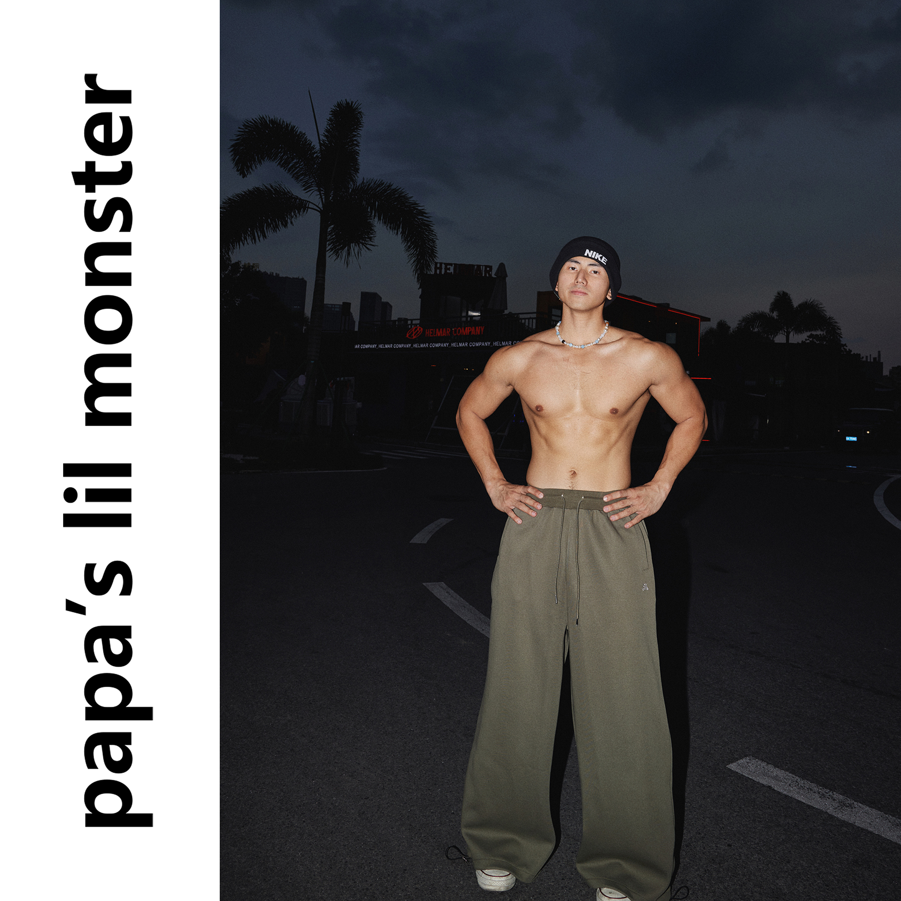 PAPASLILMONSTER【静奢松弛感】美式抽绳设计宽松阔腿休闲长裤男