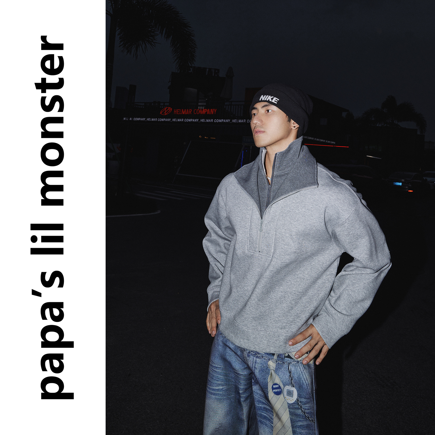 PAPASLILMONSTER【经典双拉】秋冬休闲假两件半拉连设计翻领卫衣