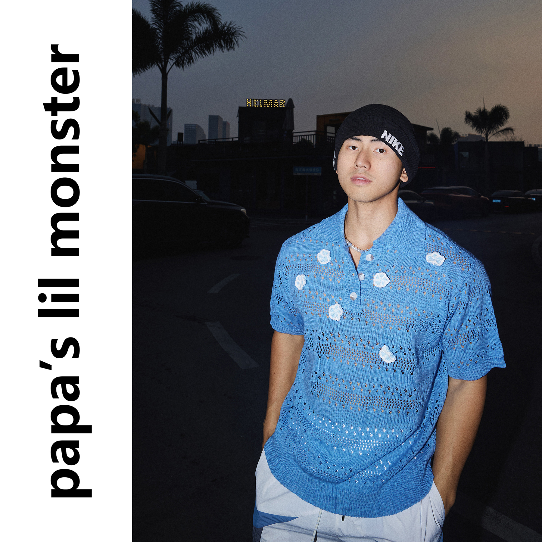 PAPASLILMONSTER【原创】立体花朵短袖POLO针织衫 海岛度假沙滩风