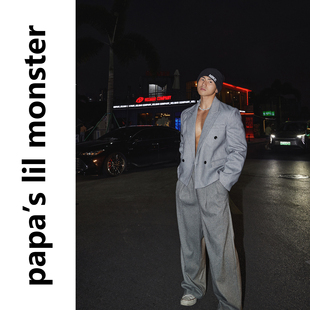 PAPASLILMONSTER【西装暴徒】美式宽松休闲西装男垫肩阔腿裤套装