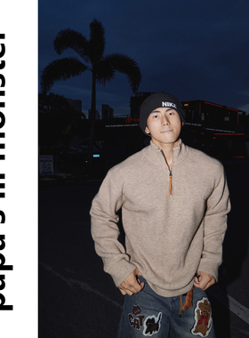 PAPASLILMONSTER【Clean-fit】美式英伦风针织开衫拉链立领毛衣