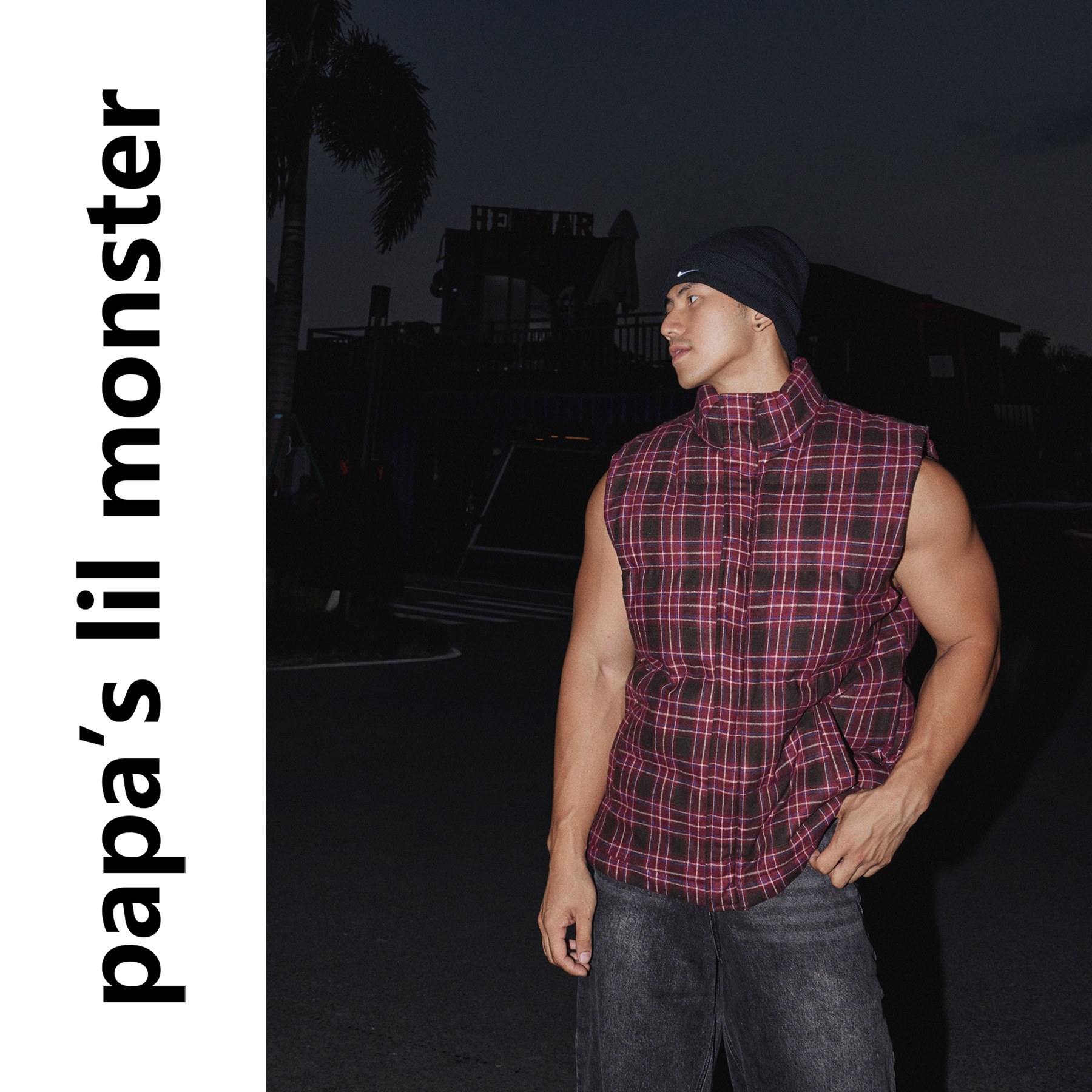 PAPASLILMONSTER【基础有型】美式复古无袖撞色格子厚款棉服马甲