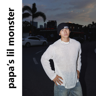 暗纹质感新钱风长袖 美式 T恤男女 奢感财阀风 PAPASLILMONSTER