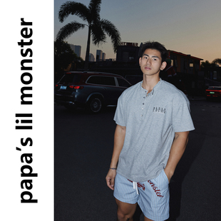 复古字母刺绣短袖 26SS美式 T恤男休闲上衣 原创 PAPASLILMONSTER