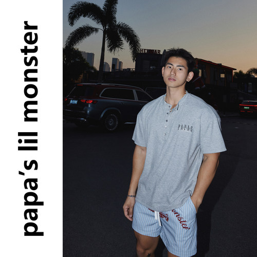PAPASLILMONSTER【原创】26SS美式复古字母刺绣短袖T恤男休闲上衣