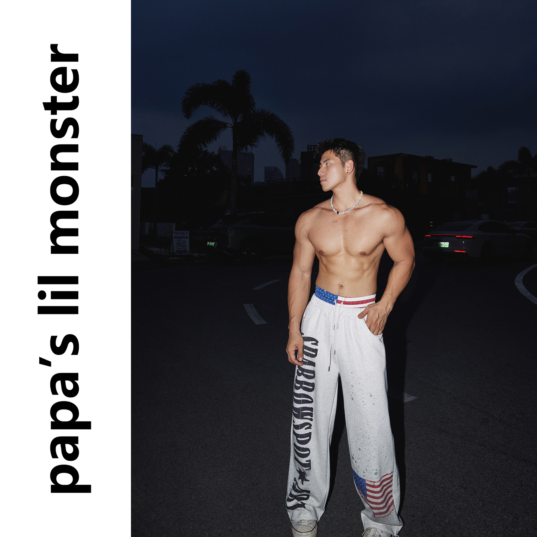 PAPASLILMONSTER【纽约街道】美式复古字母脏染设计休闲直筒长裤