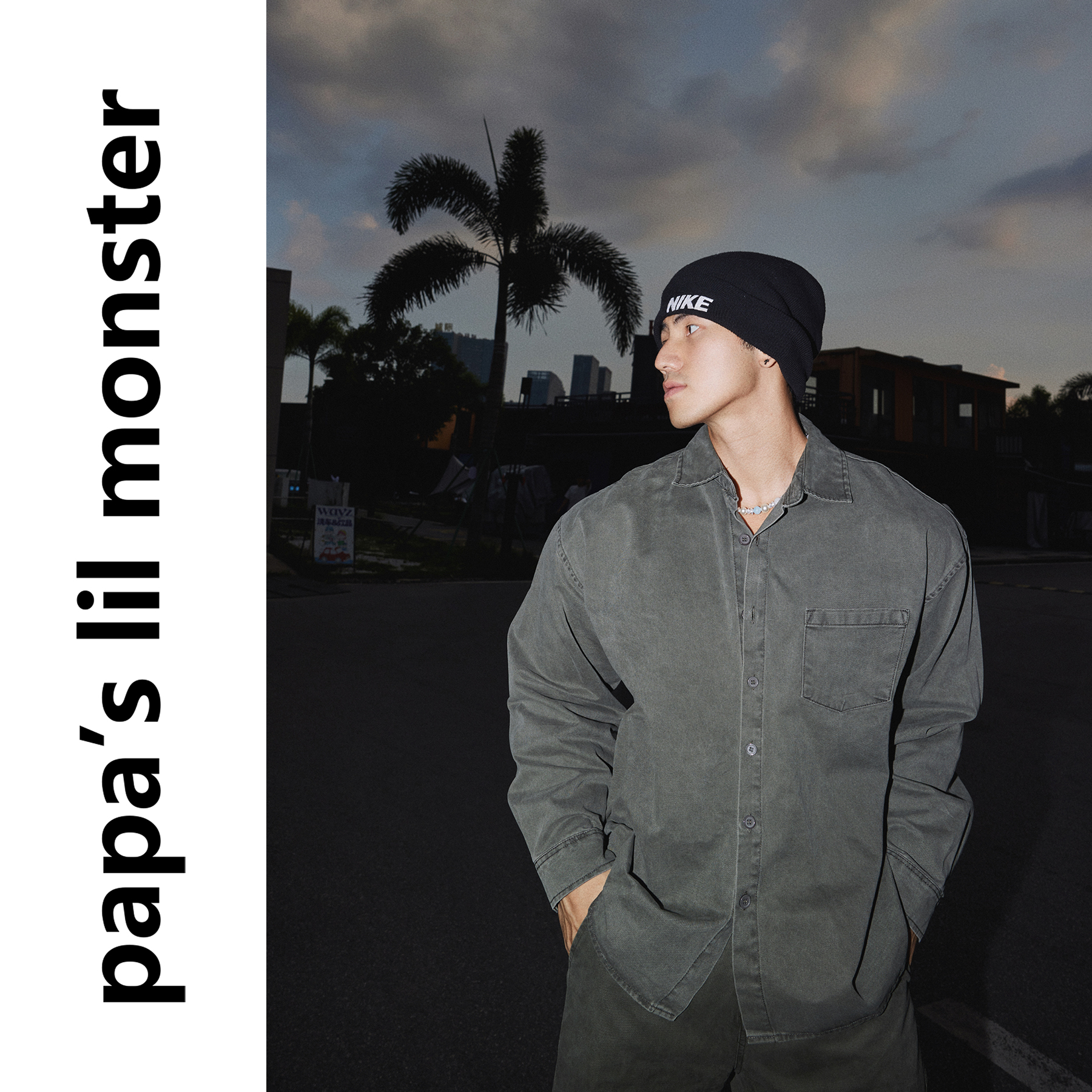 PAPASLILMONSTER【慵懒简约】美式复古纯色长袖衬衫宽松百搭上衣