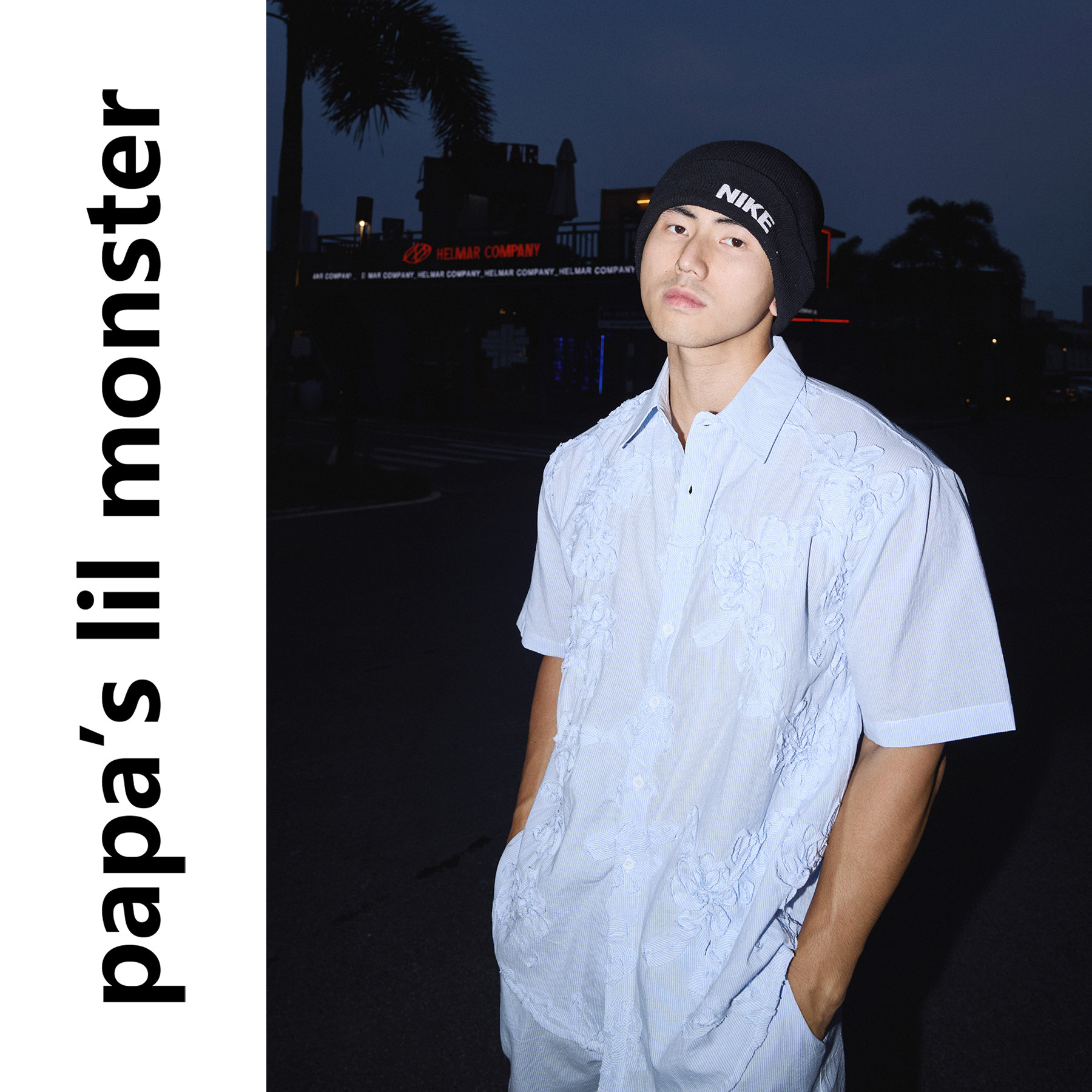 PAPASLILMONSTER 【条纹雕花】美式休闲风立体贴花衬衫短裤套装男