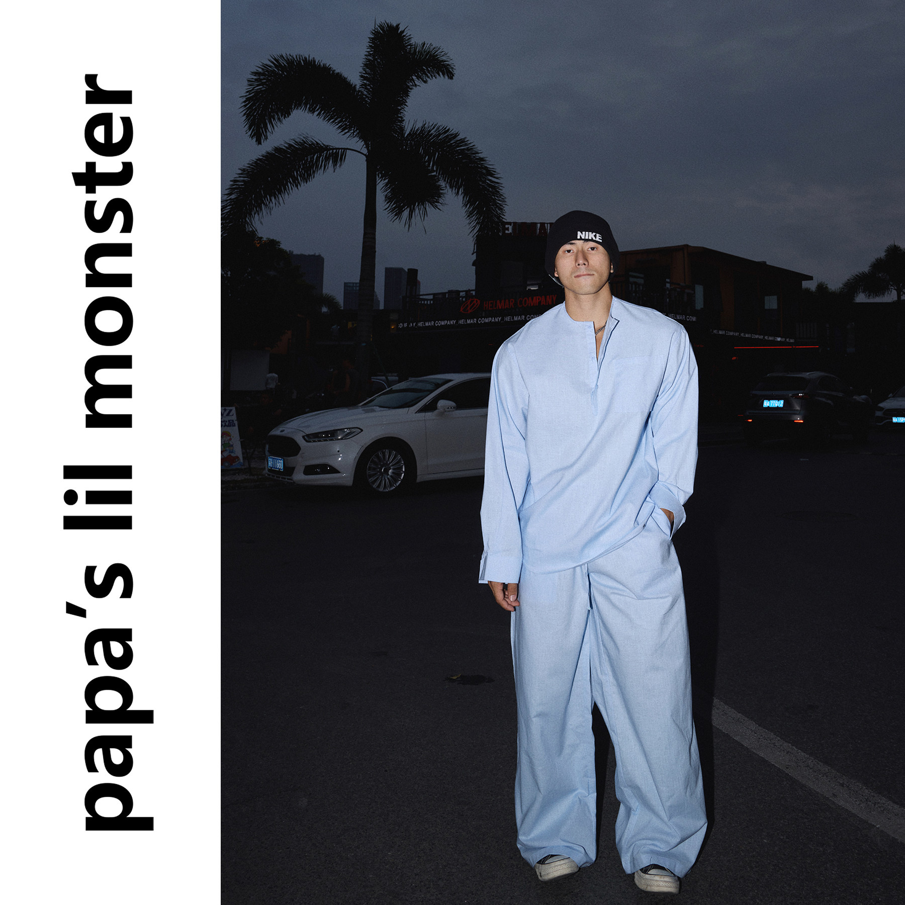 PAPASLILMONSTER  美式夏日清凉感棉麻混纺套头衬衫休闲长裤套装