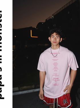 lil monste休闲短袖T恤男夏季潮牌宽松圆领上衣街头百搭情侣半袖