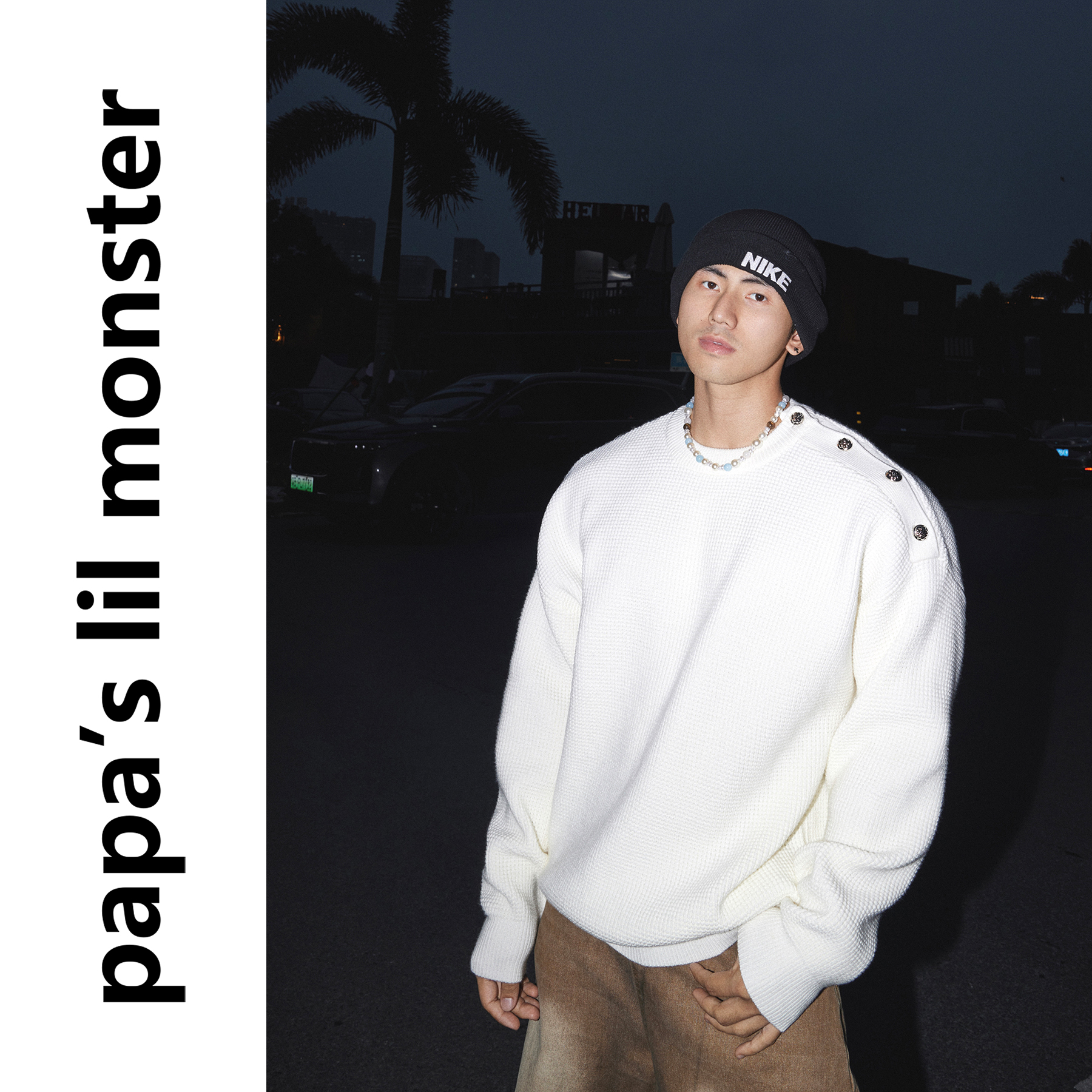 PAPASLILMONSTER【肩扣暖绒】简约不对称领口针织衫毛衣休闲上衣