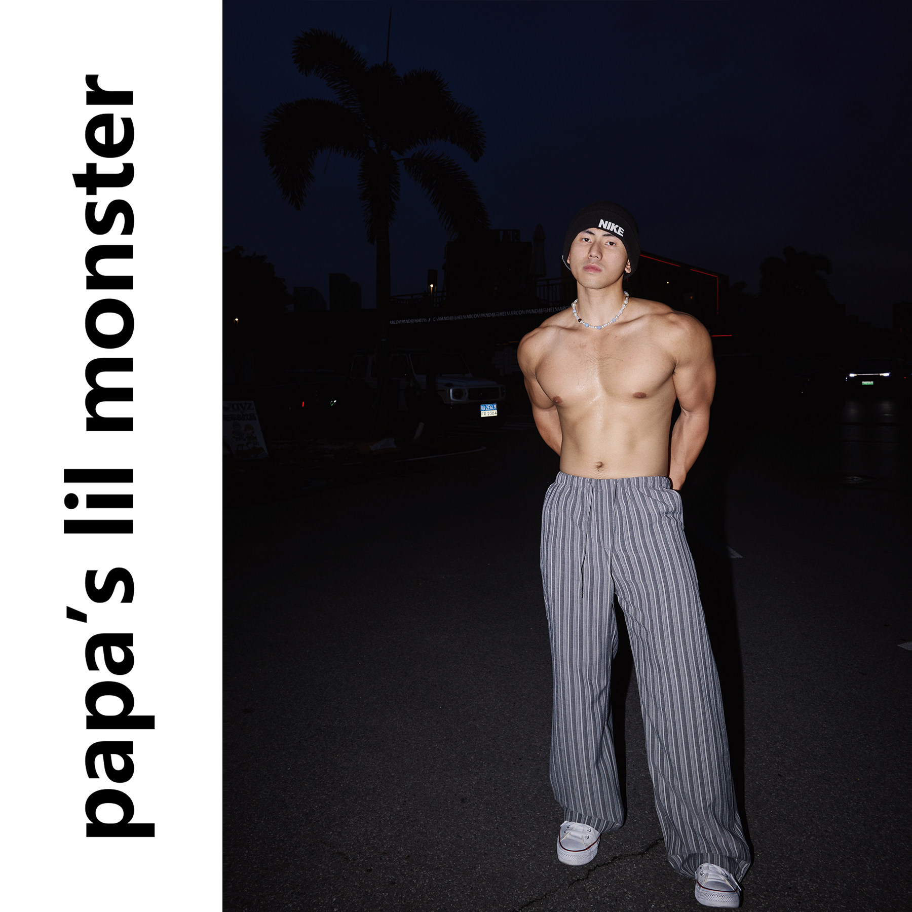 PAPASLILMONSTER 美式复古慵懒松弛风灰竖条纹宽松直筒休闲长裤男