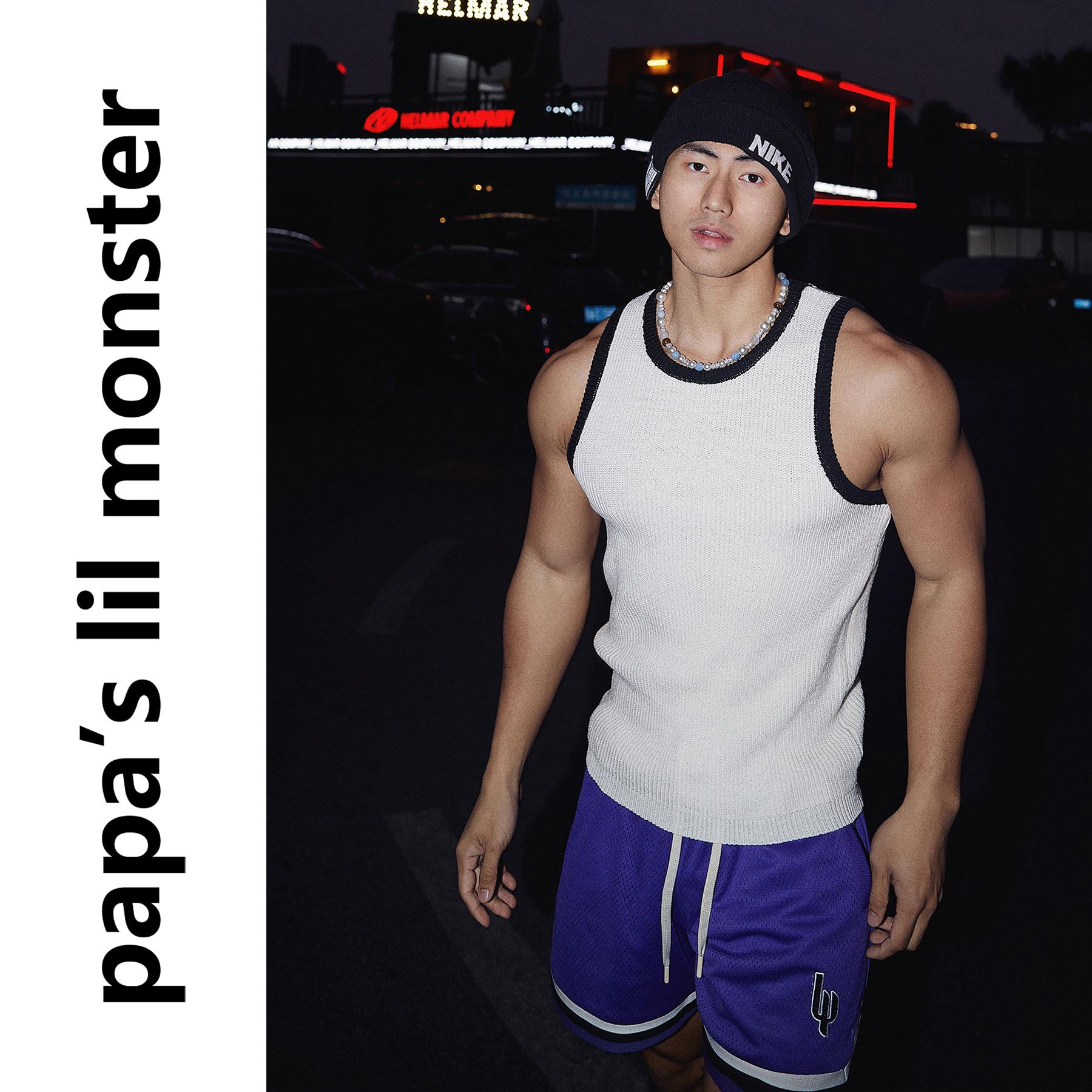 PAPASLILMONSTER美式高级感复古撞色边饰罗纹粗织无袖针织背心