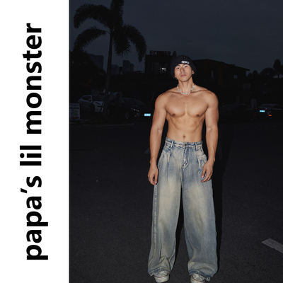 PAPASLILMONSTER【西部冲浪】美式复古水洗宽松阔腿百搭牛仔长裤