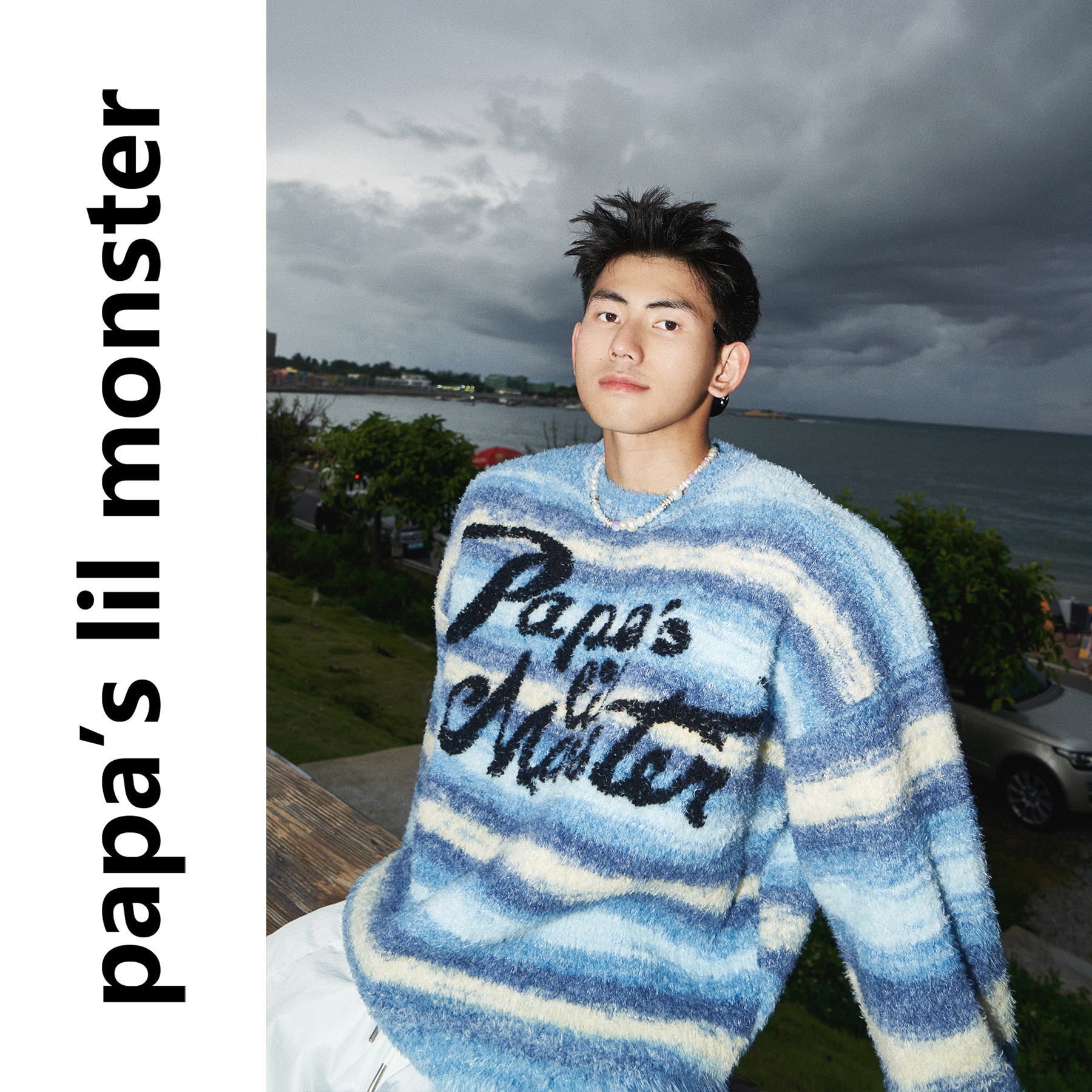 PAPASLILMONSTER【原创】秋季休闲松弛感毛衣男 大字母提花毛衫女