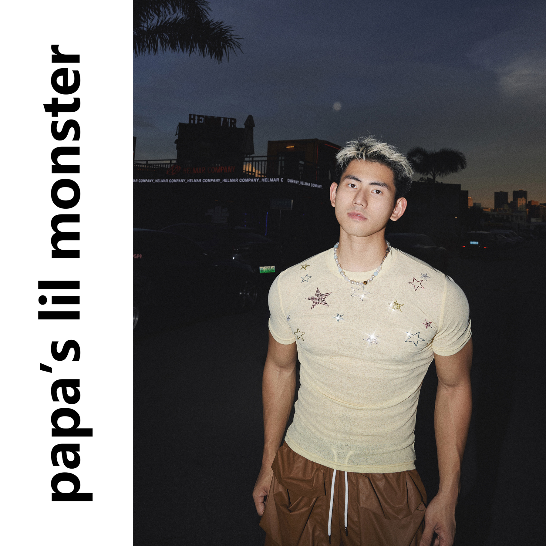 PAPASLILMONSTER【原创】美式休闲重工烫钻星星设计感修身短袖T恤