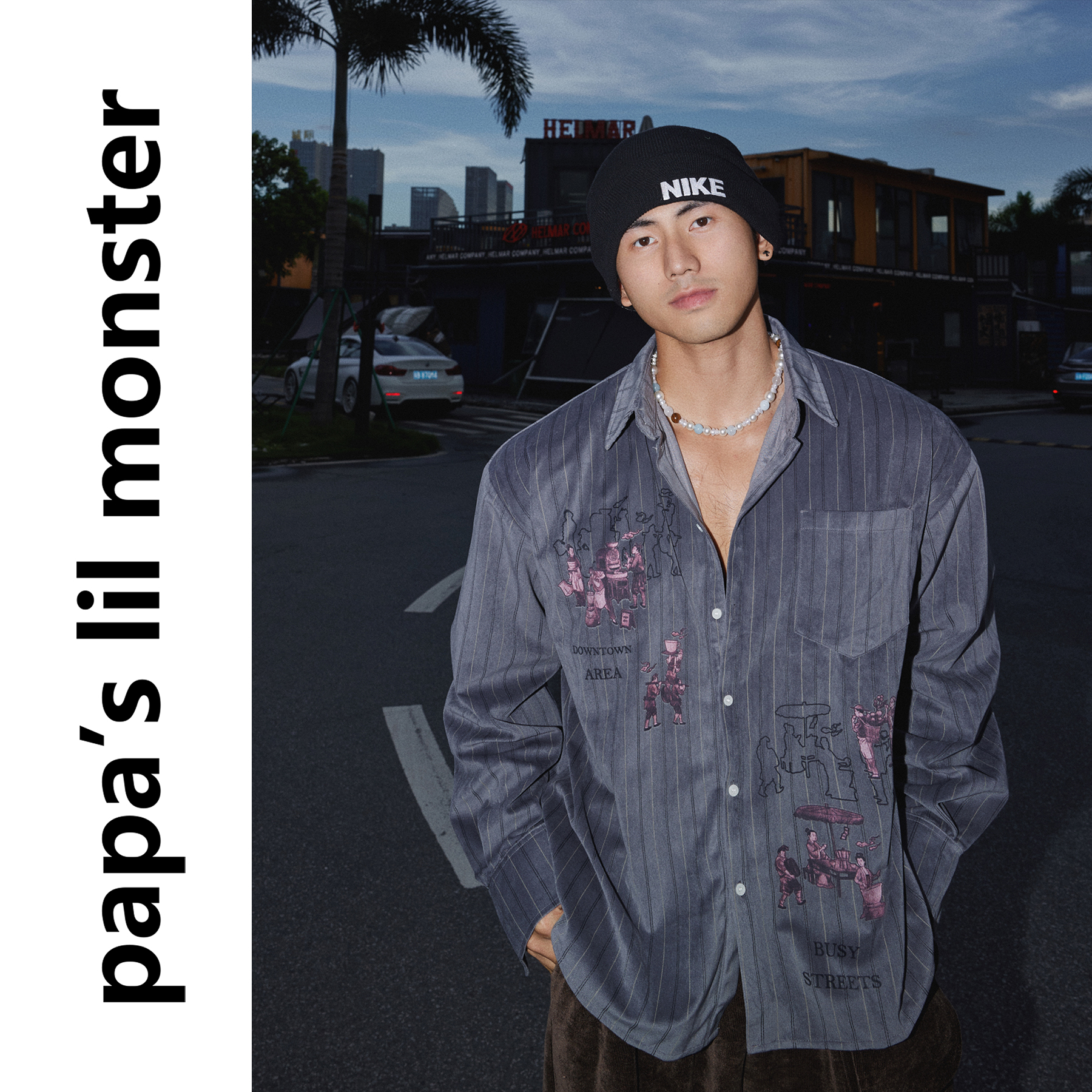 Papaslilmonster【情侣搭配】古老人画高级设计感长袖衬衫男