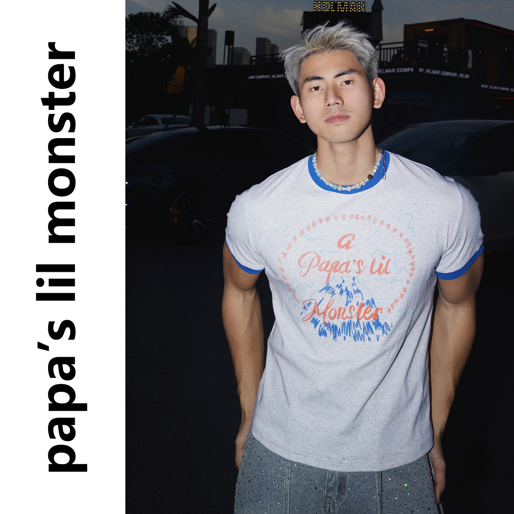 PAPASLILMONSTER【原创】雪山之巅 美式复古t恤男女 宽松印花短袖