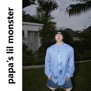 衬衫 PAPASLILMONSTER 海岛度假风蓝格纹设计长袖 26SS美式 原创