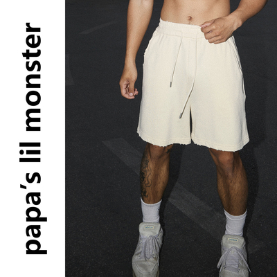 PAPASLILMONSTER美式磨边做旧运动宽松五分裤健身百搭休闲短裤男