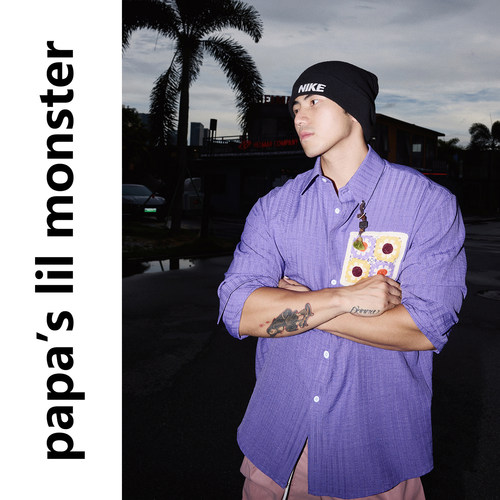 PAPASLILMONSTER 美式慵懒复古风手工刺绣吊坠设计长袖衬衫上衣男