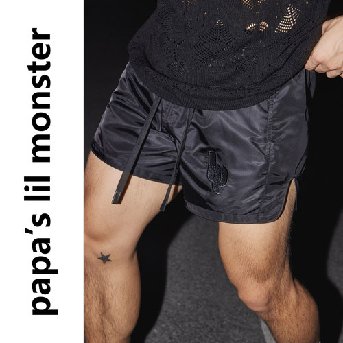 PAPASLILMONSTER【原创】缎面光泽感 美式休闲运动宽松直筒短裤男