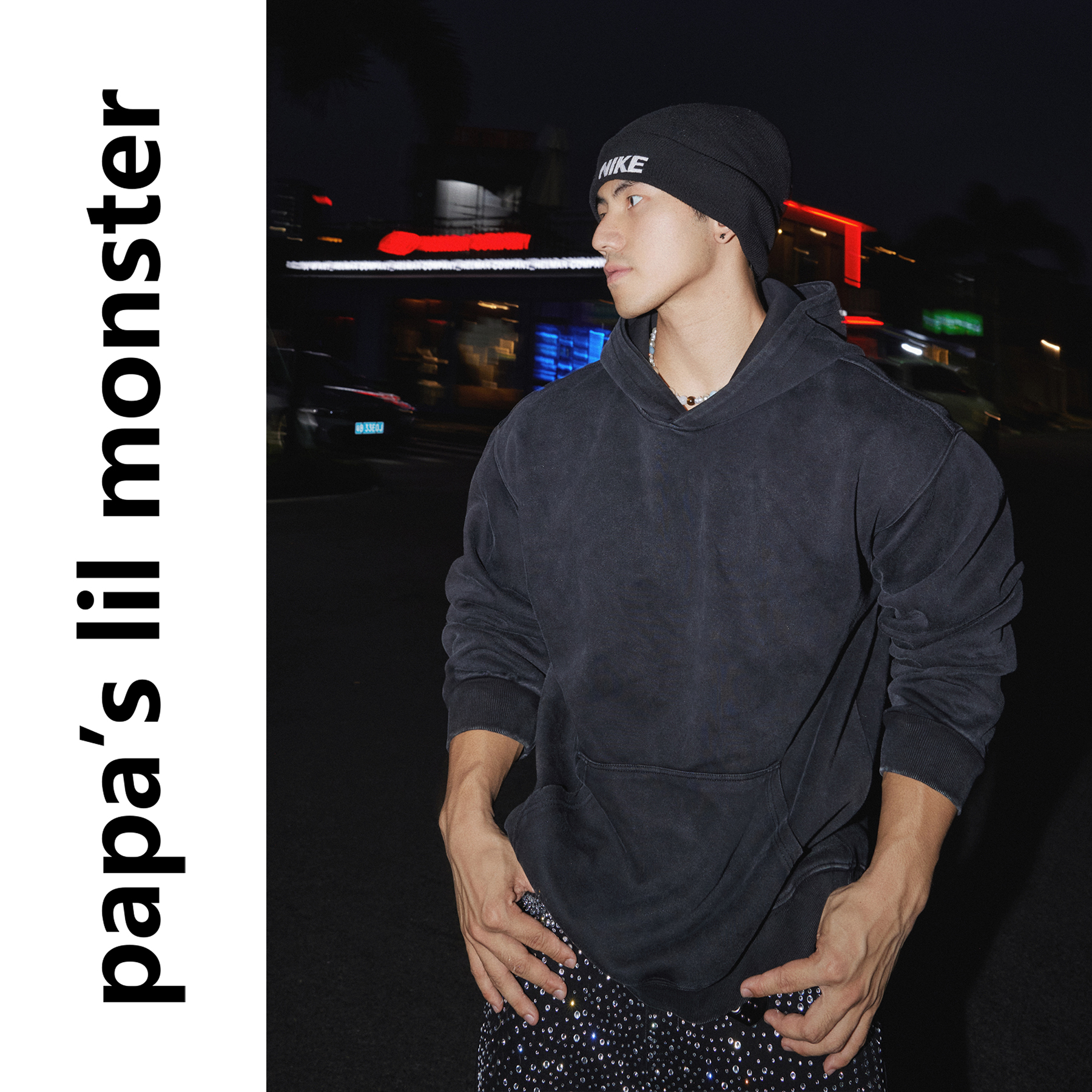 PAPASLILMONSTER【懒人穿着】休闲百搭纯色设计连帽卫衣上衣男