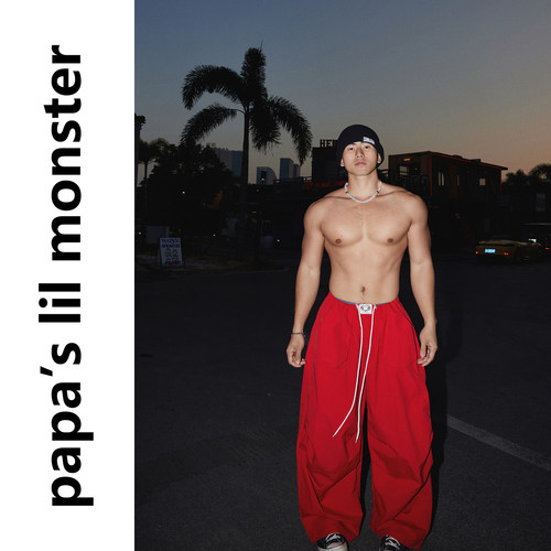 PAPASLILMONSTER【多巴胺出勤】美式复古阔腿抽绳伞兵休闲长裤男
