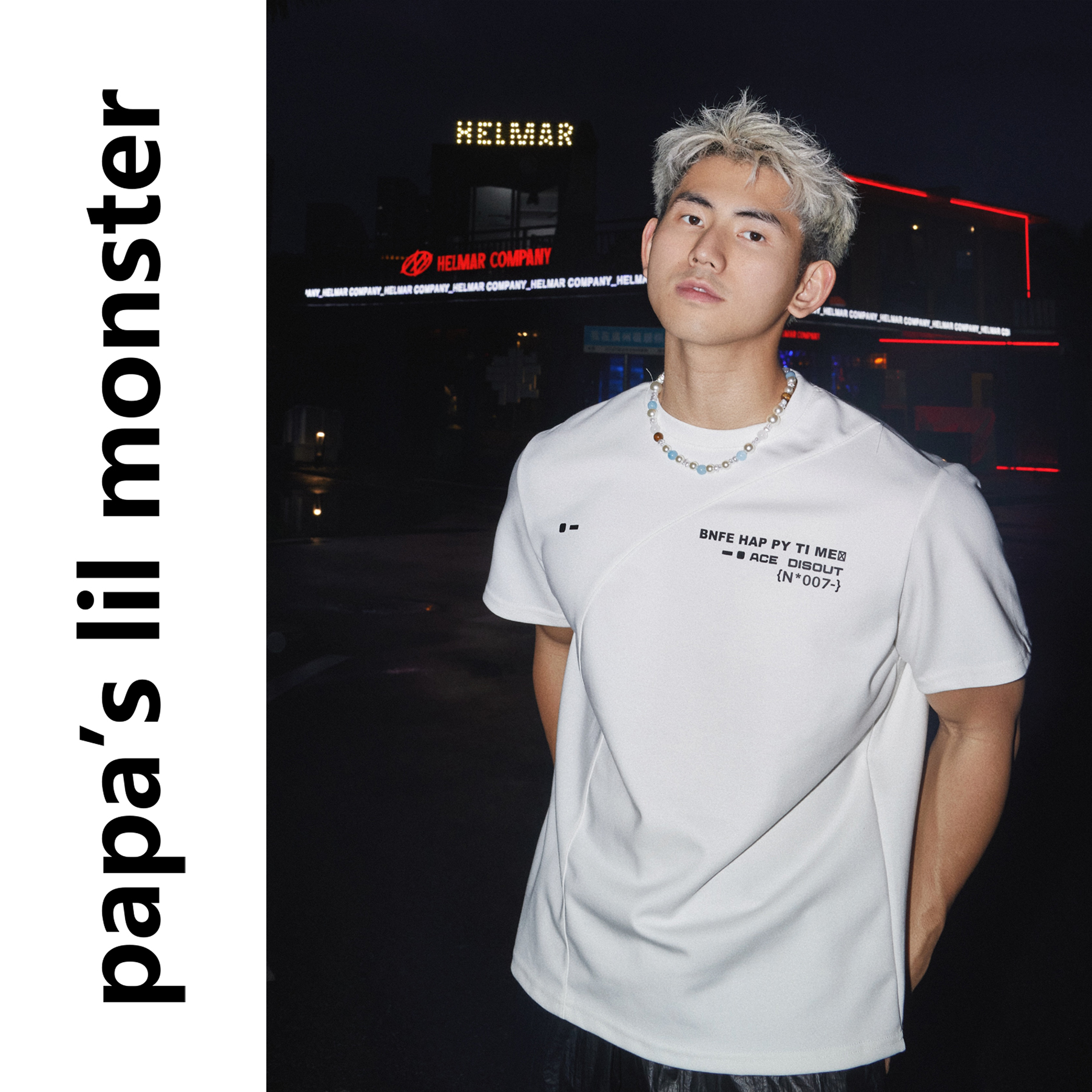 结构拼接 美式休闲宽松不规则拼接字母短袖T恤男 夏季百搭上衣潮