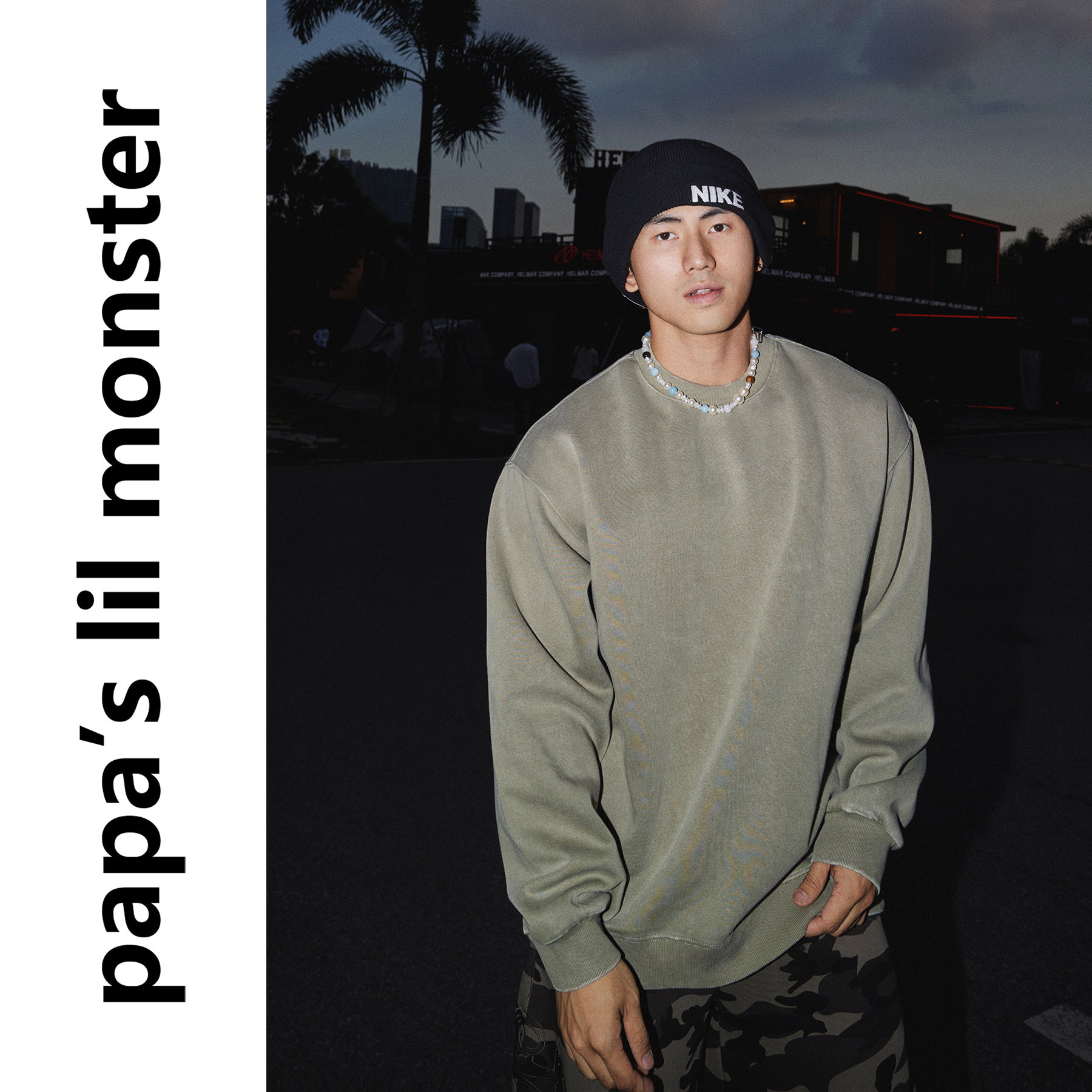 PAPASLILMONSTER【轻奢极简】美式复古圆领打底衫男长袖套头卫衣