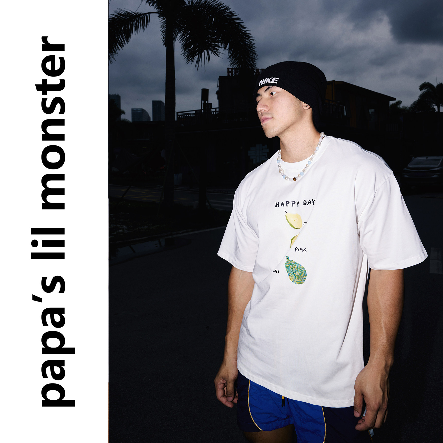 PAPASLILMONSTER 【快乐日记】美式清新感纯棉水果英文T恤短袖男