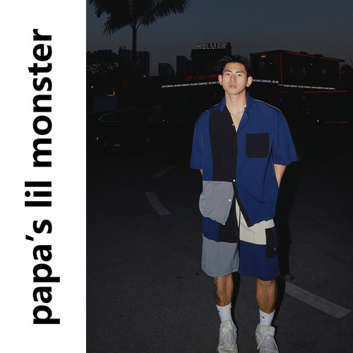 PAPASLILMONSTER美式夏季小众解构嘻哈短袖衬衫套装撞色短裤潮