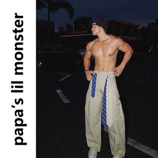 Papaslilmonster【街头亚比】美式秋冬休闲裤明线设计工装长裤