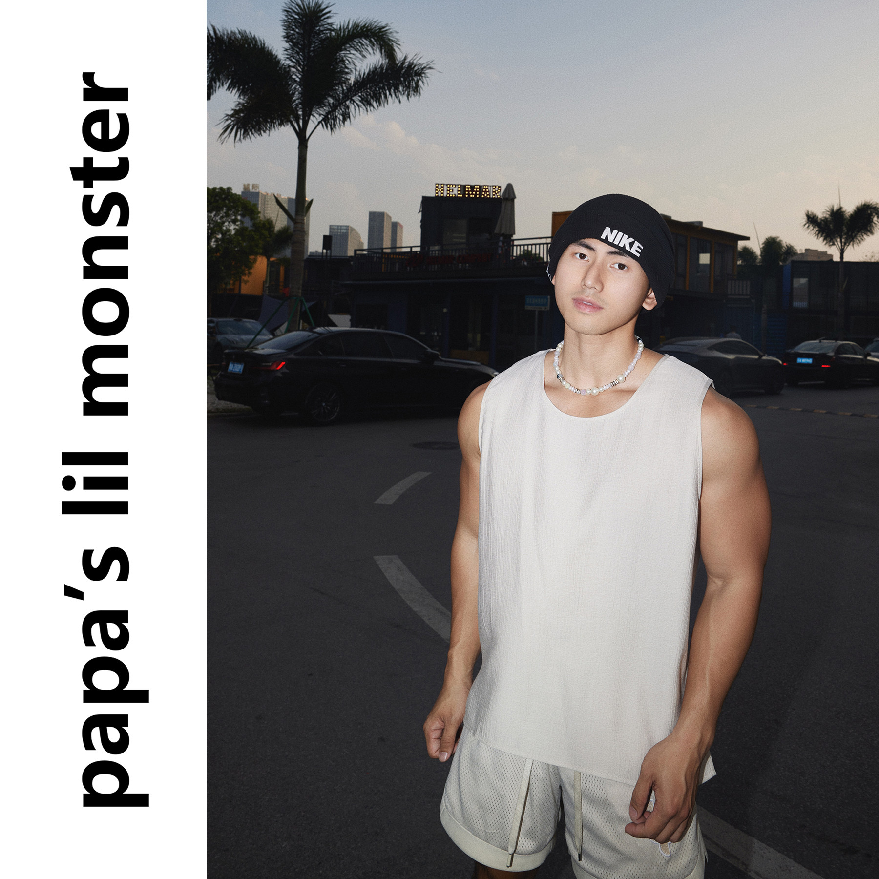 PAPASLILMONSTER美式宽松休闲背心弹力圆领坎肩无袖运动背心男