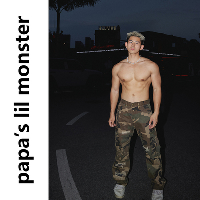 迷彩补丁 美式复古破洞工装裤男 夏季宽松直筒多口袋休闲长裤