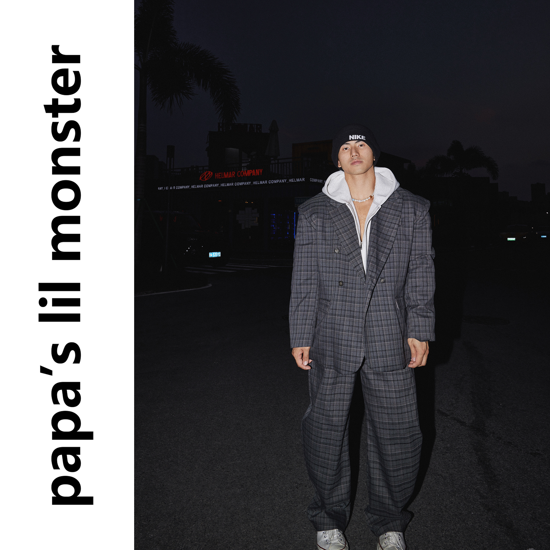 PAPASLILMONSTER 美式复古廓形拼色格纹西装外套休闲长裤套装男