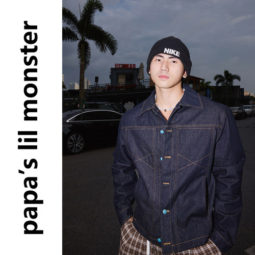 PAPASLILMONSTER 美式复古街头牛仔夹克 秋季明线撞色工装外套男