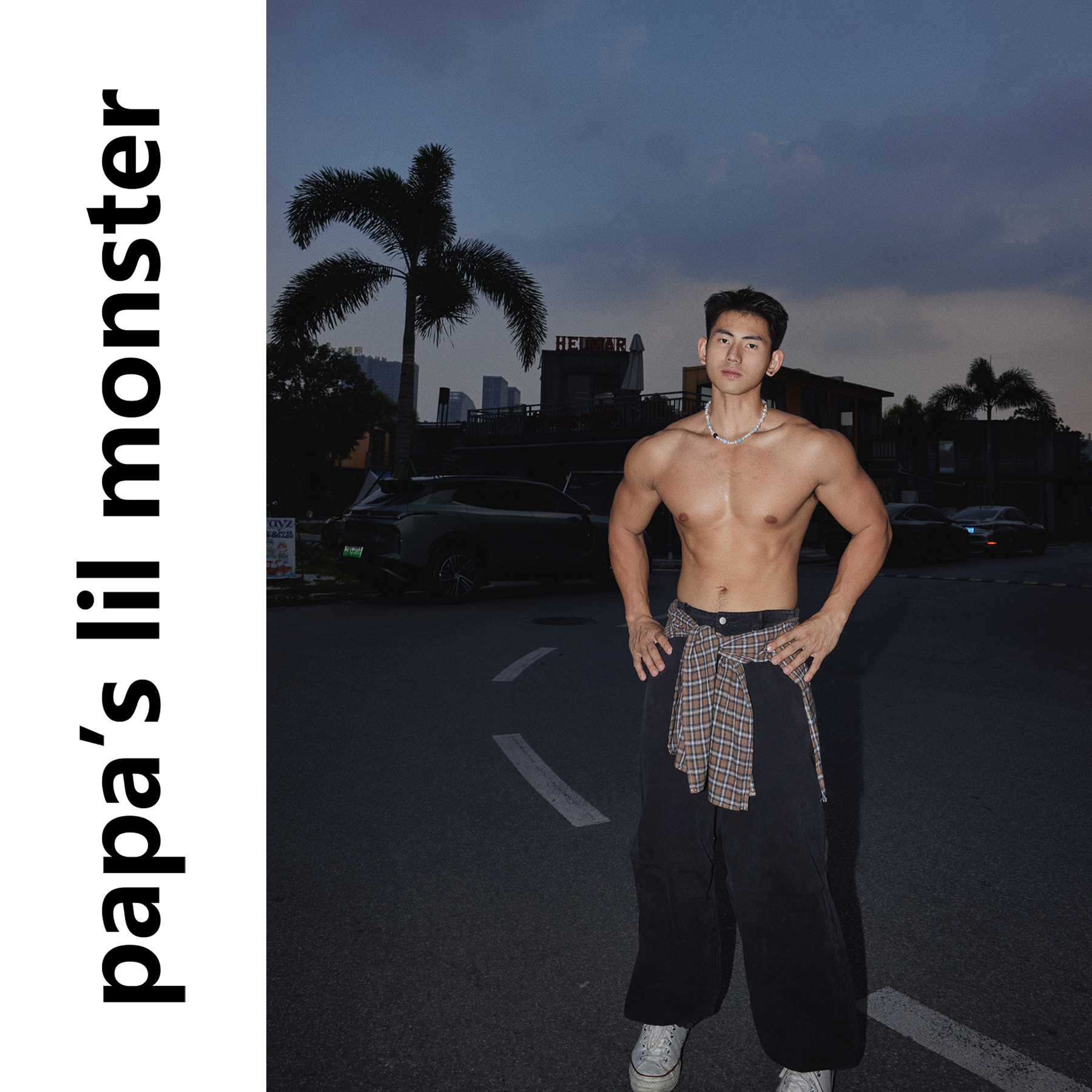 PAPASLILMONSTER【个性穿搭】美式可拆卸格子屁帘阔腿牛仔长裤男